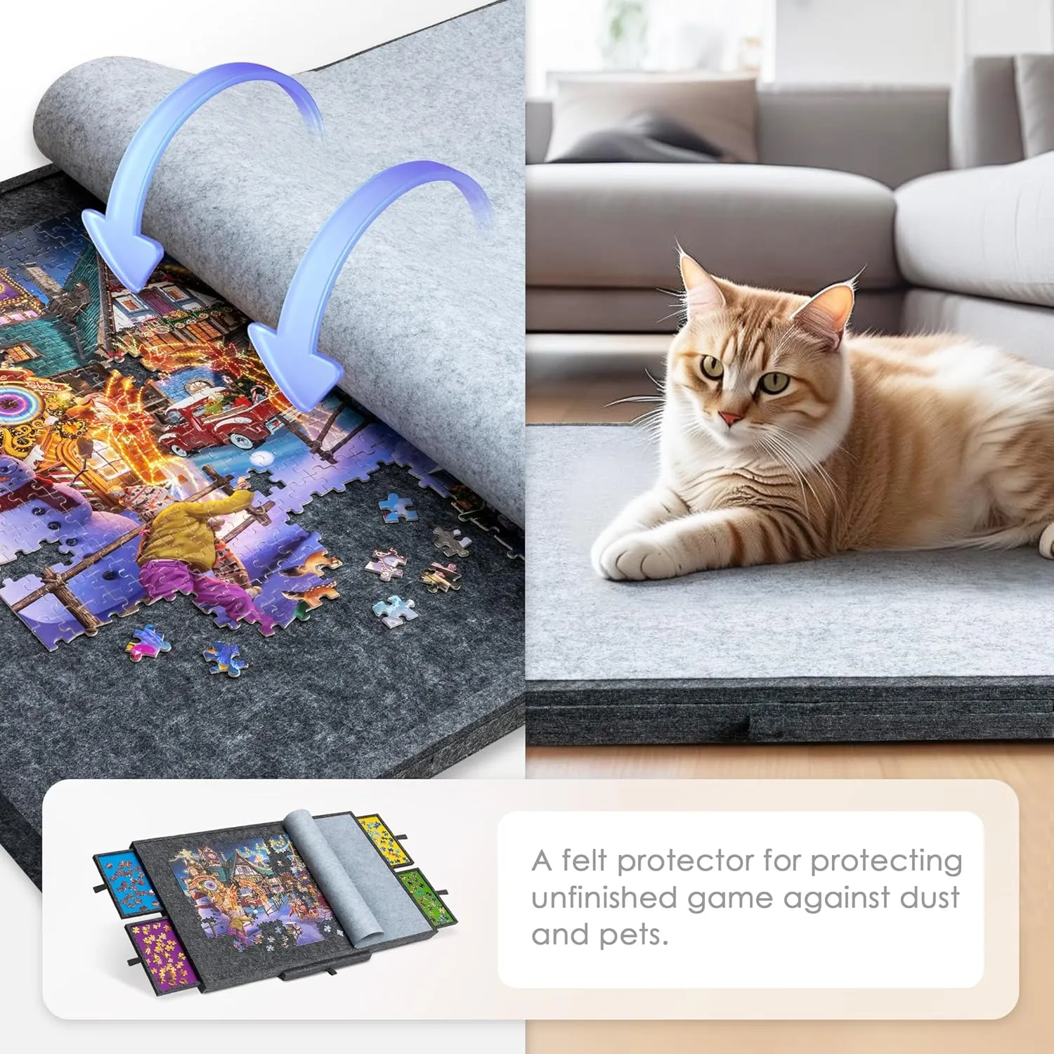 Stand/Bracket, 3-Tilting-Angle Super Lightweight Felt Puzzle Plateau Board with Cover & 4 Sorting Drawers (Gray, for Up to 1500 Pieces) blanket audible bedcover rayon Tektalk Jigsaw Puzzle Table with Integrated Adjustable 