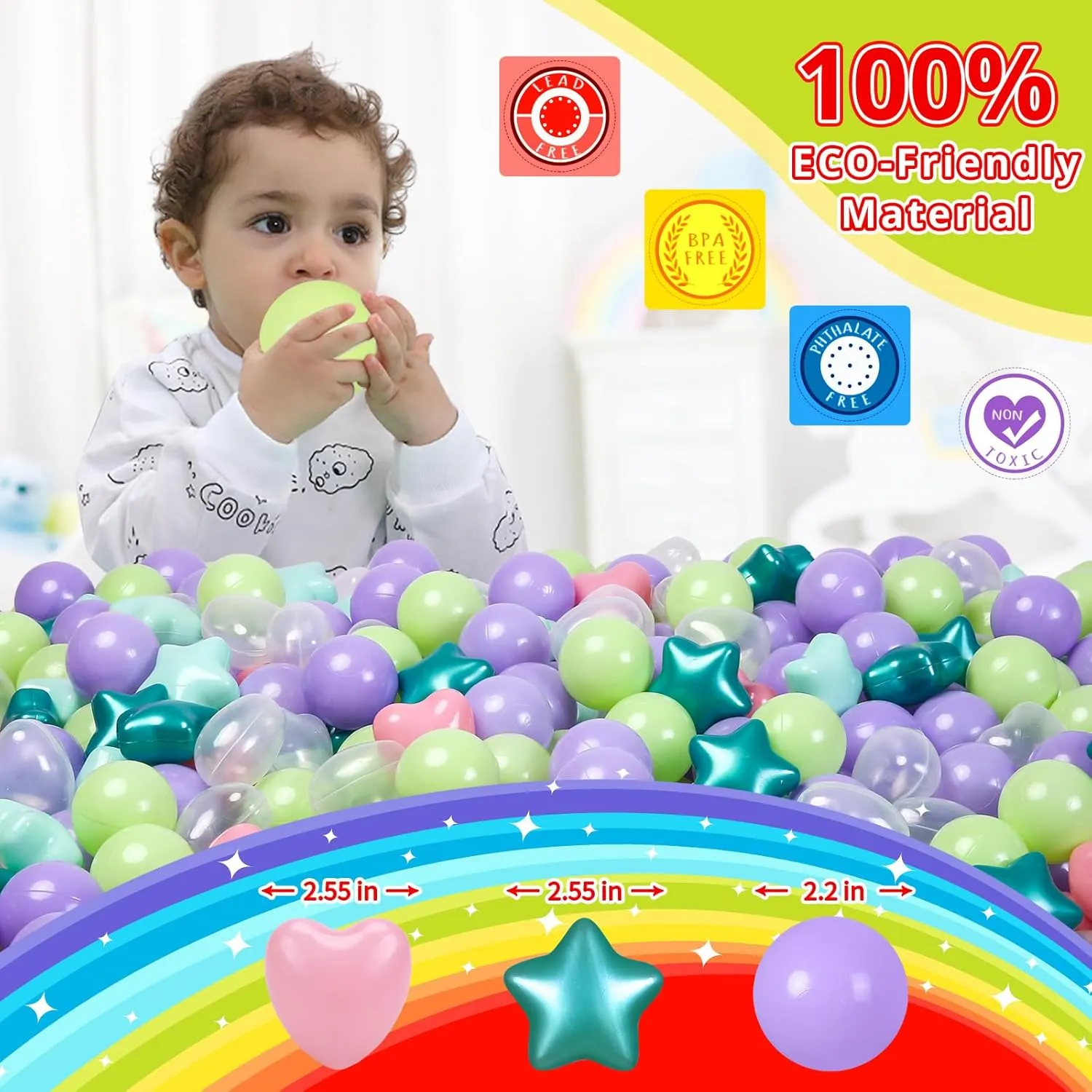 Star Balls Phthalate Free overly BPA Free Crush Proof Plastic Balls | Colorful Balls for Toddler Ball Pit | Play Tent Dogs Playpen Party STARBOLO Ball Pit Balls for Baby and Toddler$ 100pcs 200pcs 
