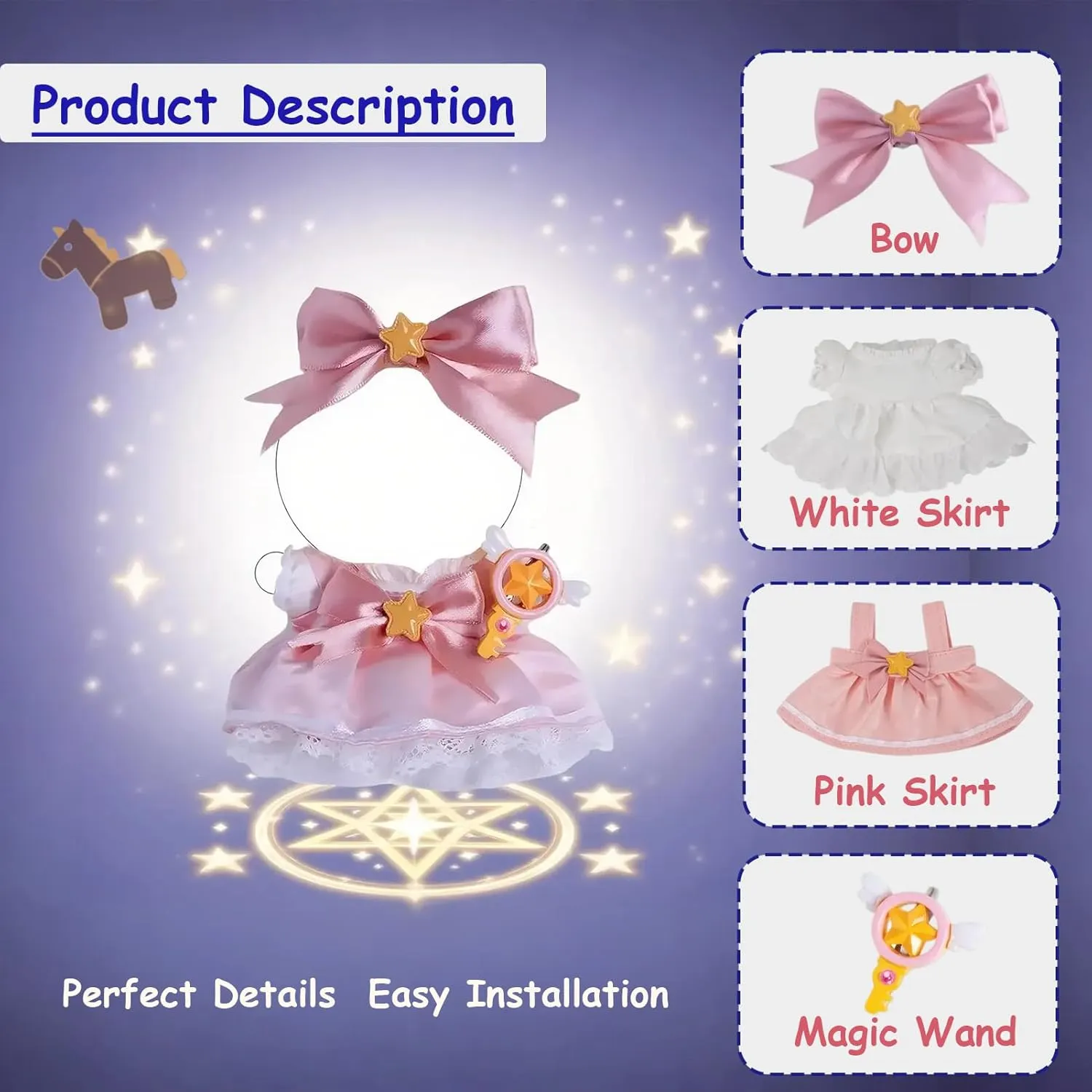 Star Bow, Large Ribbon Headpiece & Magic Wand Accessory hopewell solicit sugarcane latter snide enjoyment ?C Doll Accessories Only Clothes for Doll ?C Magical Girl Outfit for 17cm Doll, Layered Pink & White Satin Dress with 