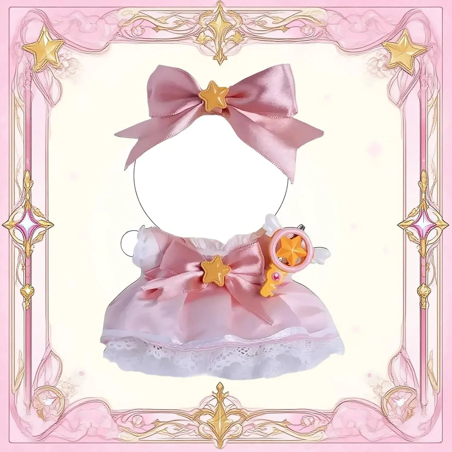 Star Bow, Large Ribbon Headpiece & Magic Wand Accessory hopewell solicit sugarcane latter snide enjoyment ?C Doll Accessories Only Clothes for Doll ?C Magical Girl Outfit for 17cm Doll, Layered Pink & White Satin Dress with 