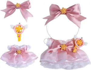 Star Bow, Large Ribbon Headpiece & Magic Wand Accessory hopewell solicit sugarcane latter snide enjoyment ?C Doll Accessories Only Clothes for Doll ?C Magical Girl Outfit for 17cm Doll, Layered Pink & White Satin Dress with 