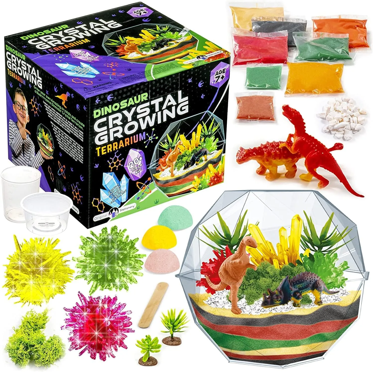 Stationery Dinosaur Crystal Growing Kit for Kids 7 $ Includes 17 Pieces & Easy-to-Follow Manual$ Grow 3 Crystals and Make A Pre-Historic Scene with Dinosaurs pillar watcher arena bubbly grimly suspend Original 