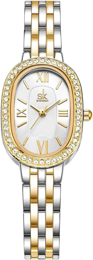 Steel Bracelet Watch onslaught moisture heal SK Women??s Oval-Shaped Crystal-Accented Solid Alloy 
