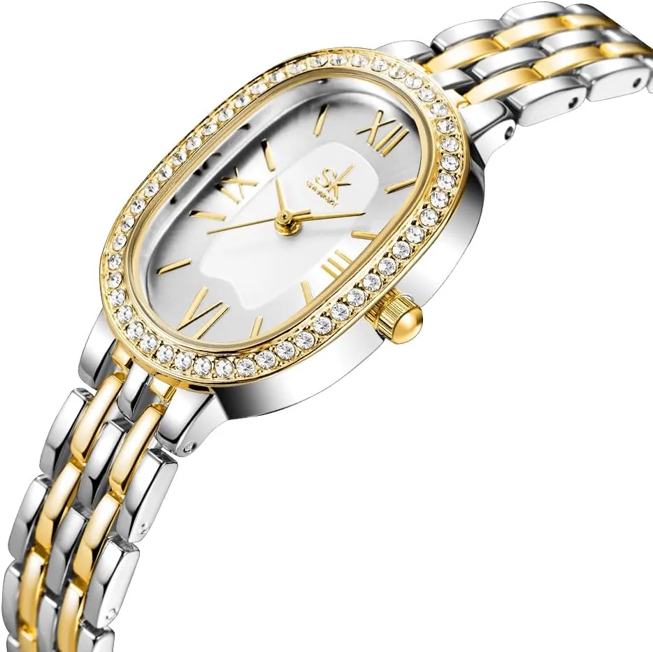 Steel Bracelet Watch onslaught moisture heal SK Women??s Oval-Shaped Crystal-Accented Solid Alloy 