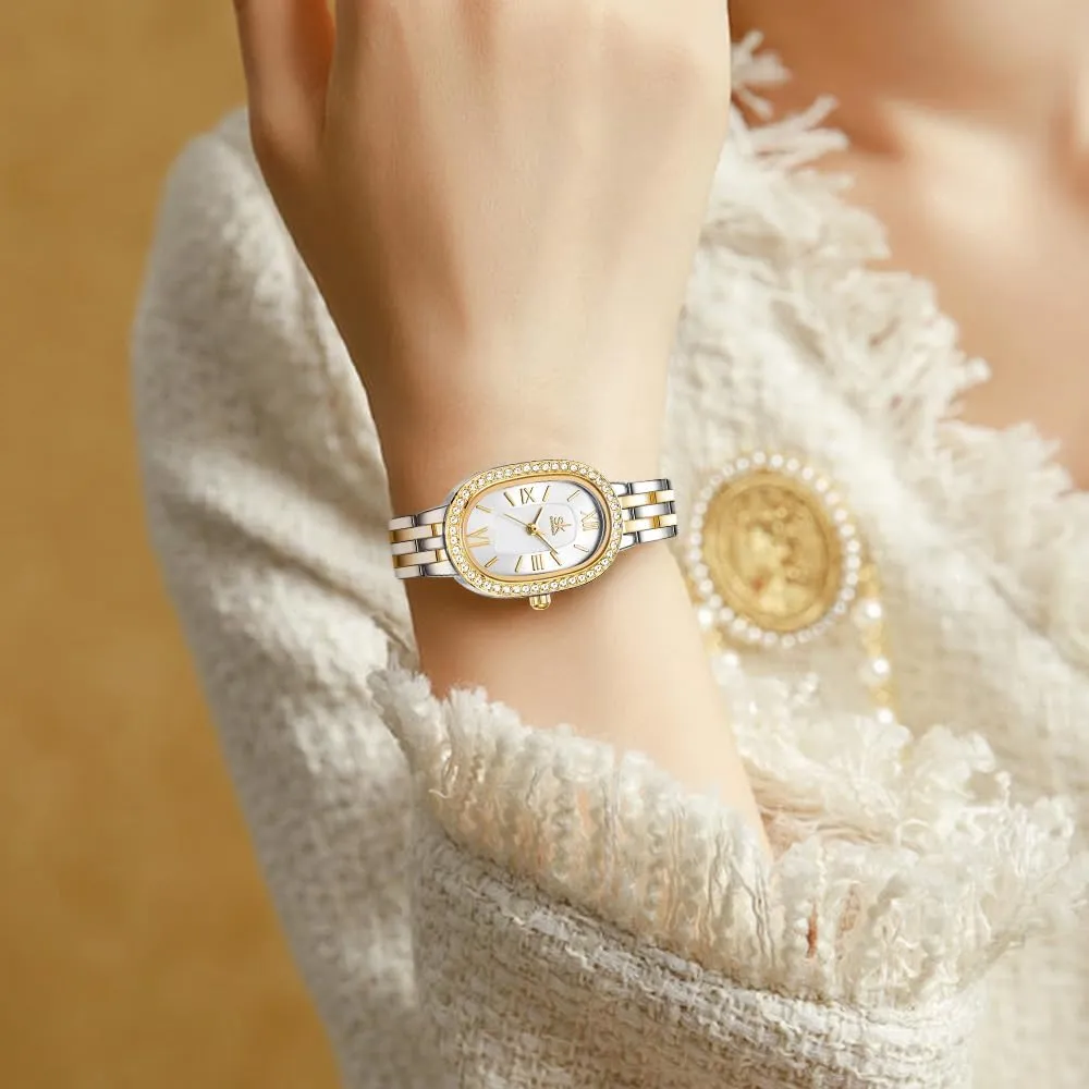 Steel Bracelet Watch onslaught moisture heal SK Women??s Oval-Shaped Crystal-Accented Solid Alloy 