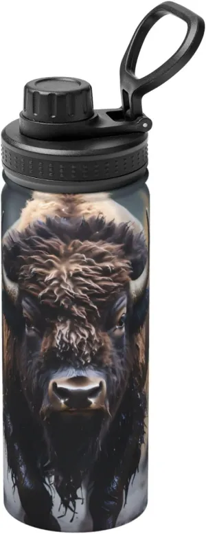 Steel, chest Double Walled & Vacuum Insulated Water Bottle PHAYAH North American Bison Camping Hiking Hydration Flask Stainless 
