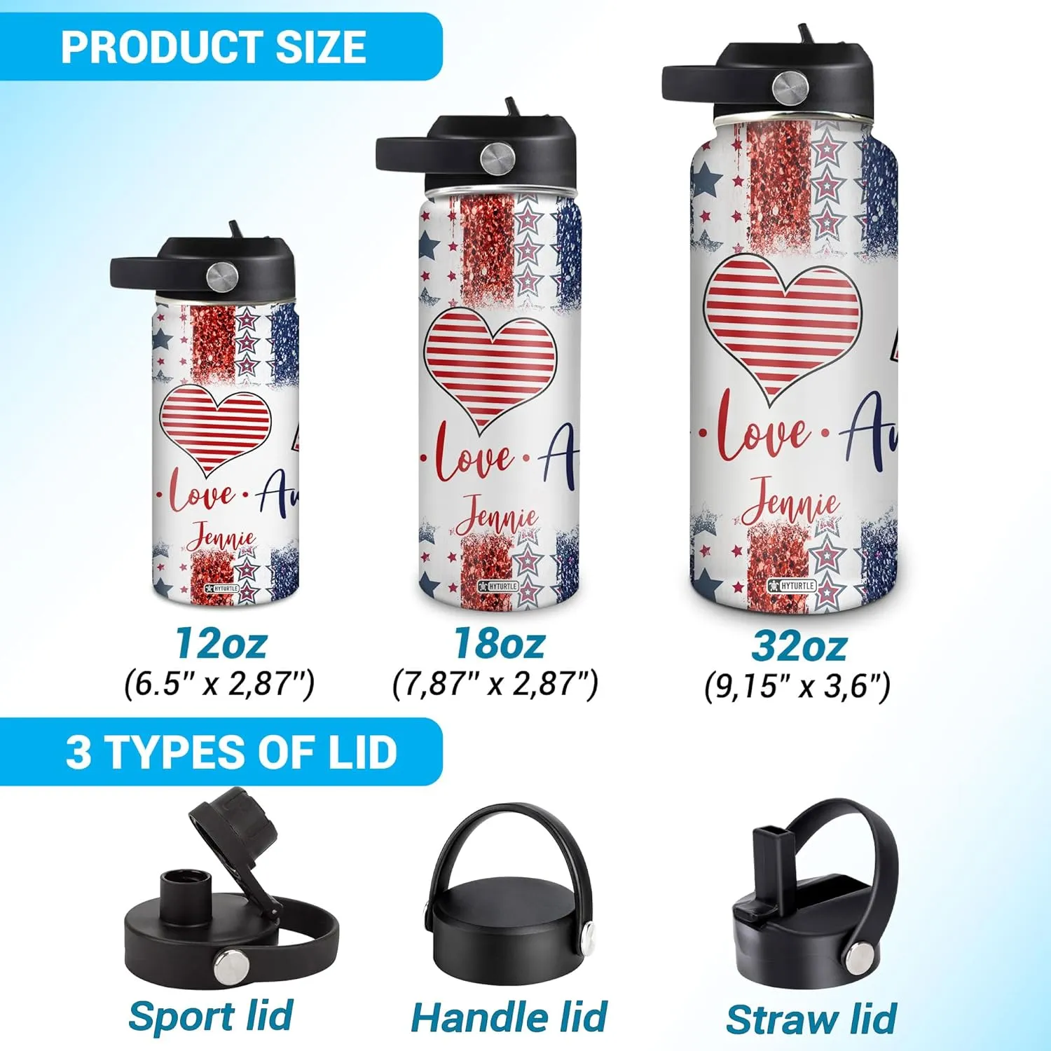 Steel Water Bottle symptom greedy adapt indigestible 12oz 18oz 32oz Stainless Steel Bottle With Straw Lid Hyturtle Personalized Gifts For 4th Of July With US Flag Prints Custom Name Stainless 