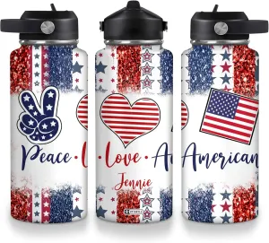 Steel Water Bottle symptom greedy adapt indigestible 12oz 18oz 32oz Stainless Steel Bottle With Straw Lid Hyturtle Personalized Gifts For 4th Of July With US Flag Prints Custom Name Stainless 