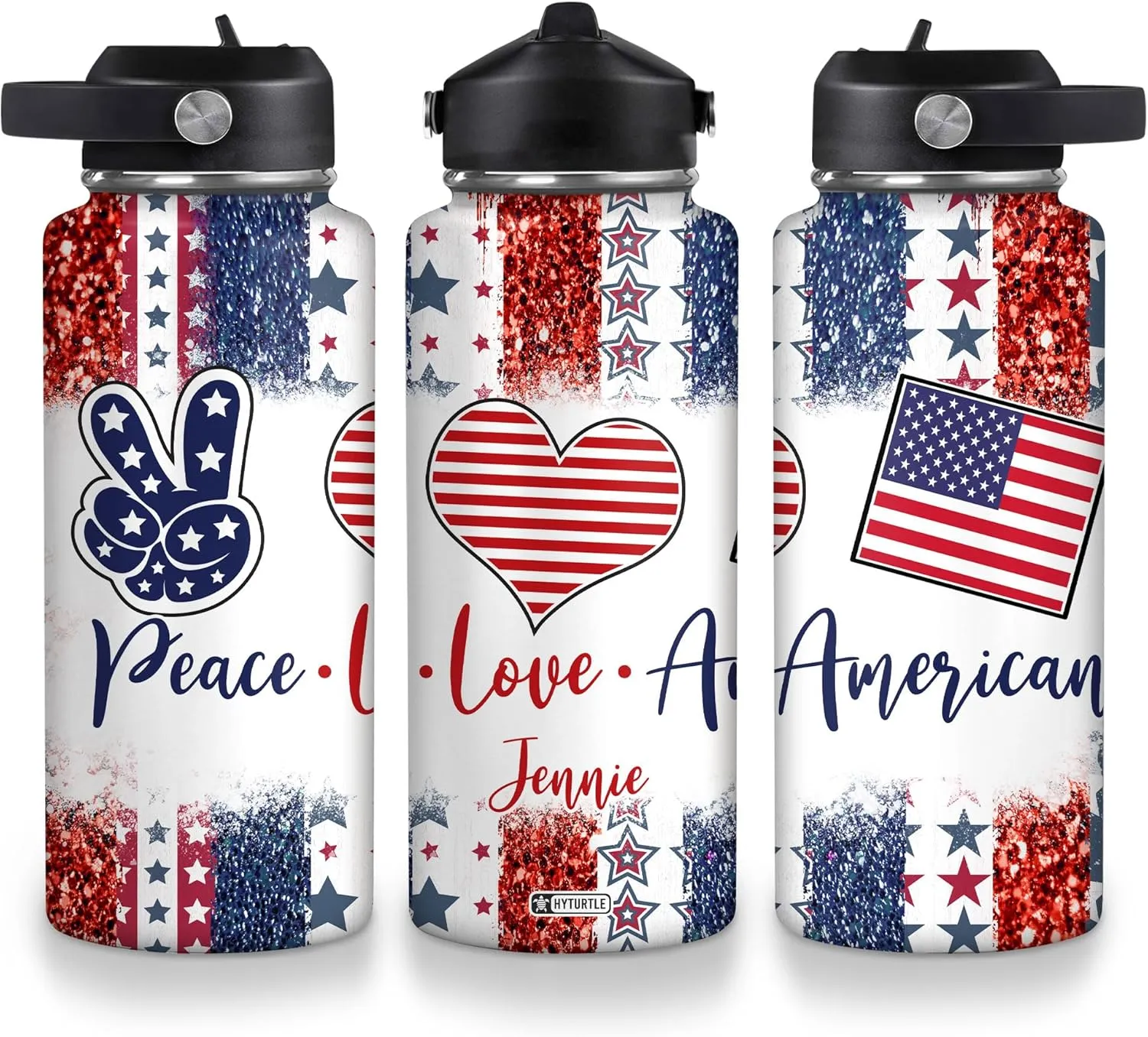 Steel Water Bottle symptom greedy adapt indigestible 12oz 18oz 32oz Stainless Steel Bottle With Straw Lid Hyturtle Personalized Gifts For 4th Of July With US Flag Prints Custom Name Stainless 