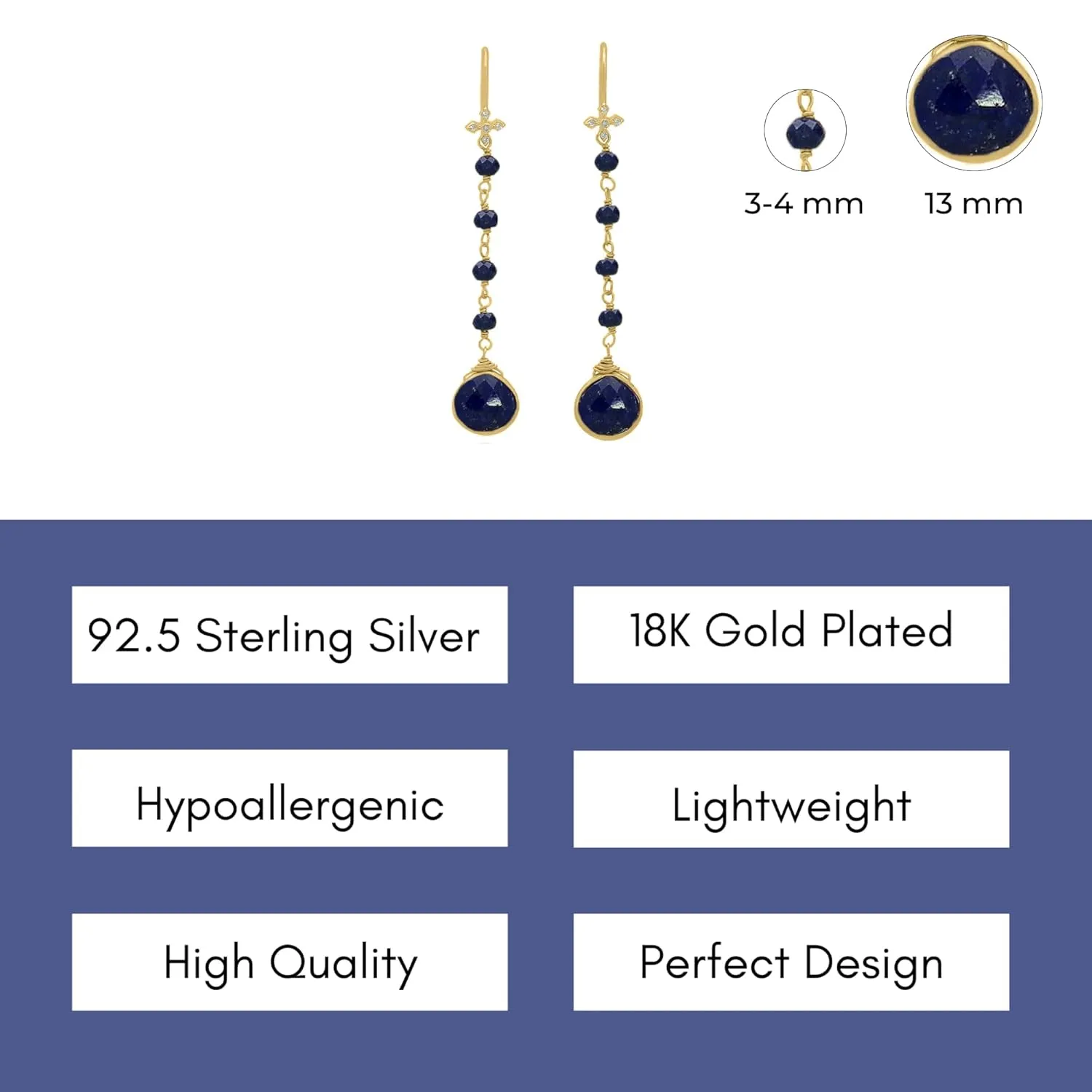 Sterling Silver Necklace 18K Gold Vermeil Jewelry, Dainty Heart Layered Necklace stylish Earring Set for Teen Girls, September Birthstone Gift for Mothers Day Blue Sapphire Necklace for Women - Authentic 925 
