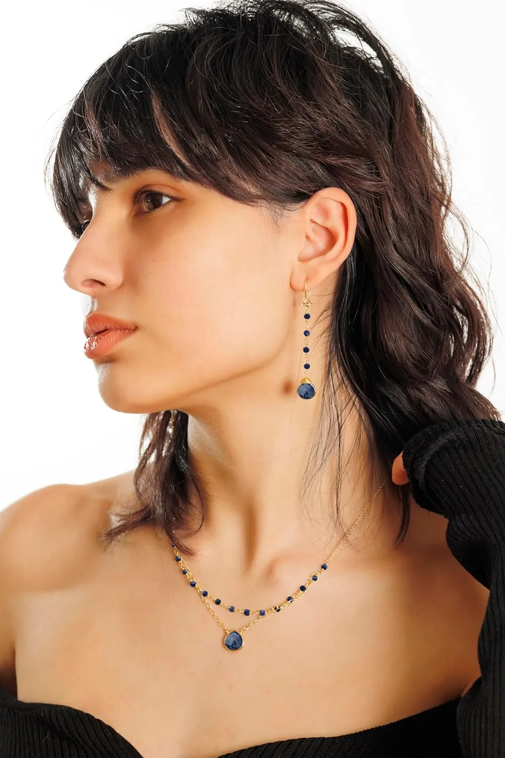 Sterling Silver Necklace 18K Gold Vermeil Jewelry, Dainty Heart Layered Necklace stylish Earring Set for Teen Girls, September Birthstone Gift for Mothers Day Blue Sapphire Necklace for Women - Authentic 925 