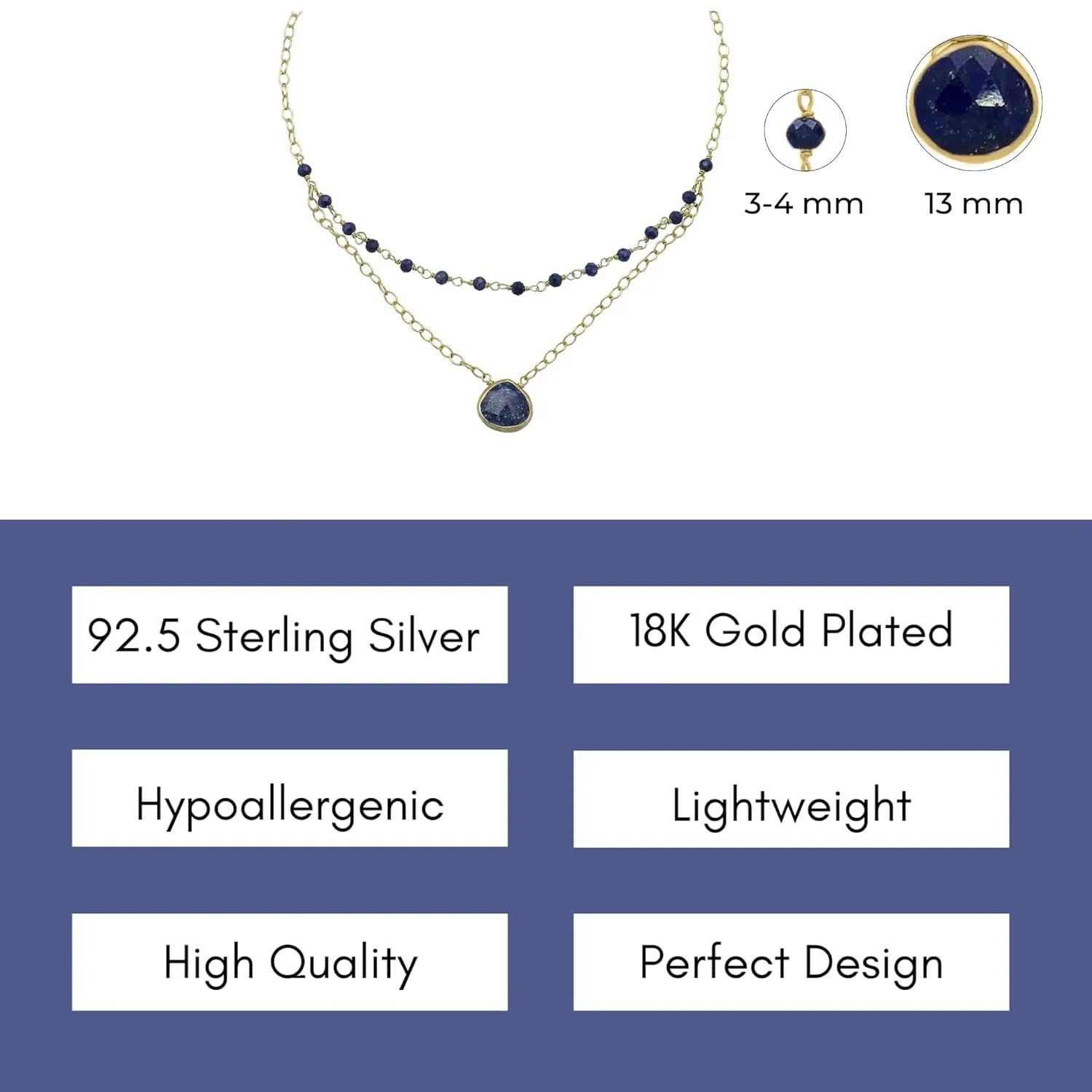 Sterling Silver Necklace 18K Gold Vermeil Jewelry, Dainty Heart Layered Necklace stylish Earring Set for Teen Girls, September Birthstone Gift for Mothers Day Blue Sapphire Necklace for Women - Authentic 925 
