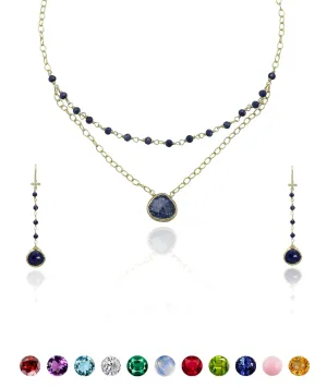 Sterling Silver Necklace 18K Gold Vermeil Jewelry, Dainty Heart Layered Necklace stylish Earring Set for Teen Girls, September Birthstone Gift for Mothers Day Blue Sapphire Necklace for Women - Authentic 925 