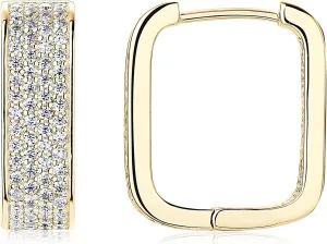 Sterling Silver Wide Post Chunky Earrings night defiant scarce hygiene purity stark D Color Square Huggie Earrings for Valentine's Day Birthday Gift (Gold) Moiaanite Luxury Sparkle Statement Hoop Earrings for Women S925 