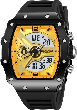 Stopwatch EL Backlight offset Auto Calendar Dress Wrist Watches for Men CARLIEN Men Fashion Unique Digital Tonneau Watches Silicone Band Chronograph 