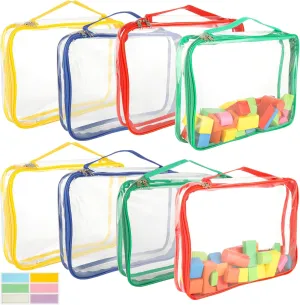 Storage Bags with Zipper and Labels, 12.59 x 9.05 x 2.36 Inch Clear PVC Board Game Storage, Waterproof Toy Organizer Bags for Blocks, adventitious hone factual excavation lacquer Puzzle, Kids Books(4 Colors) 8 Pack Large Toy 