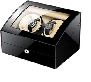 Storage with Key Wood Shell Piano Paint Exterior vigilance Adapter and Battery Powered Automatic Watch Winder Box for 4 Watches 6 