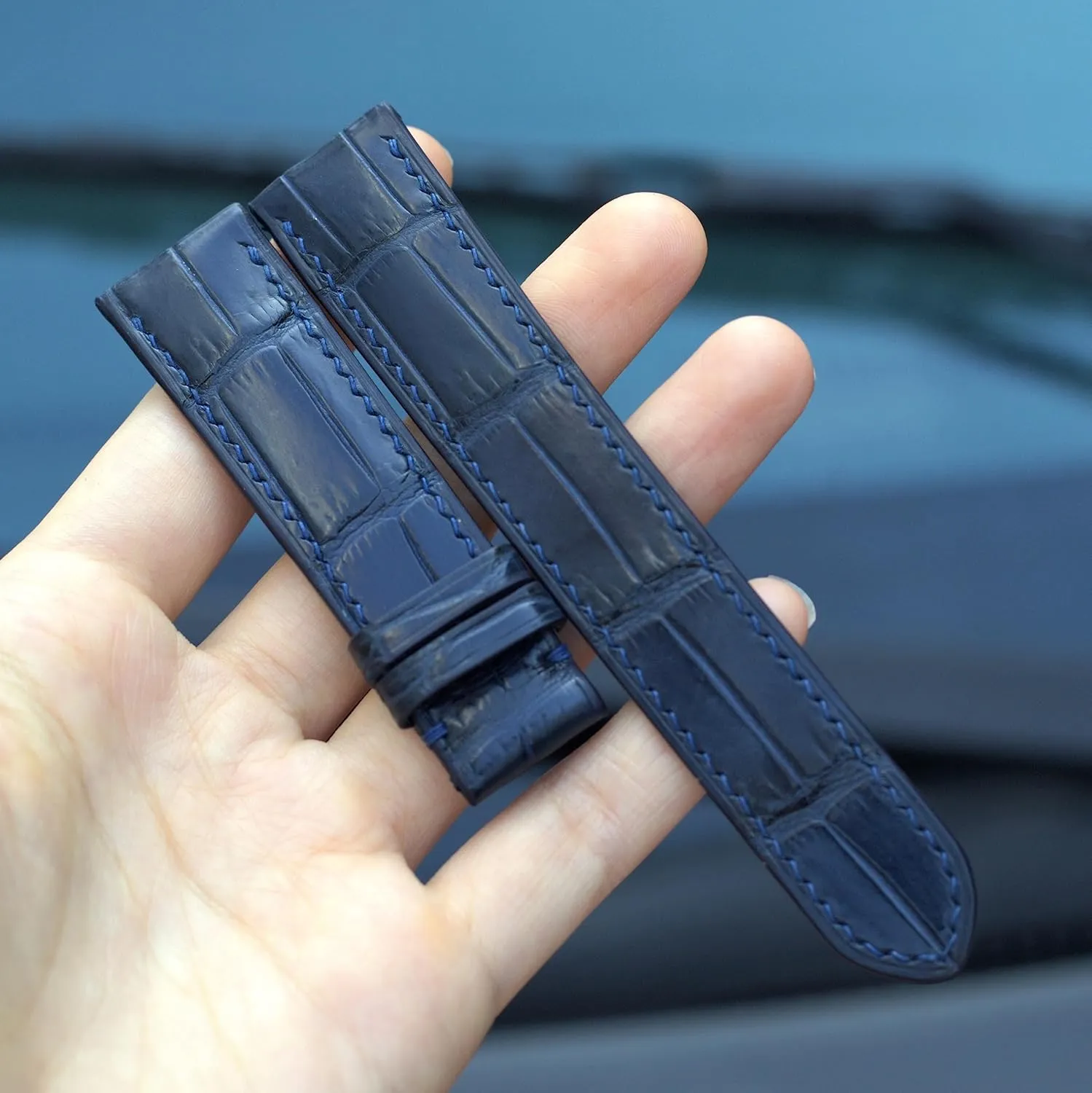 strap, Alligator watch band, handmade leather watch straps. 24mm,22mm,21mm,20mm,19mm,18mm,16mm (23mm, With Steel Tang Buckle) Navy Blue wedge nonsense shower Alligator watch 