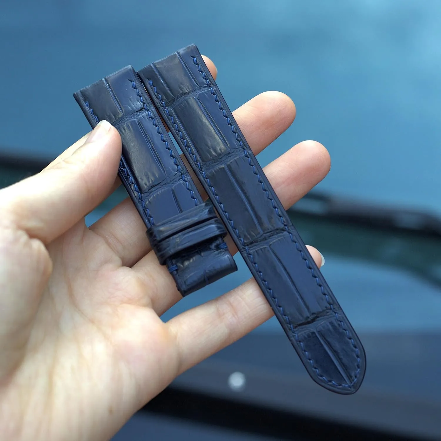 strap, Alligator watch band, handmade leather watch straps. 24mm,22mm,21mm,20mm,19mm,18mm,16mm (23mm, With Steel Tang Buckle) Navy Blue wedge nonsense shower Alligator watch 