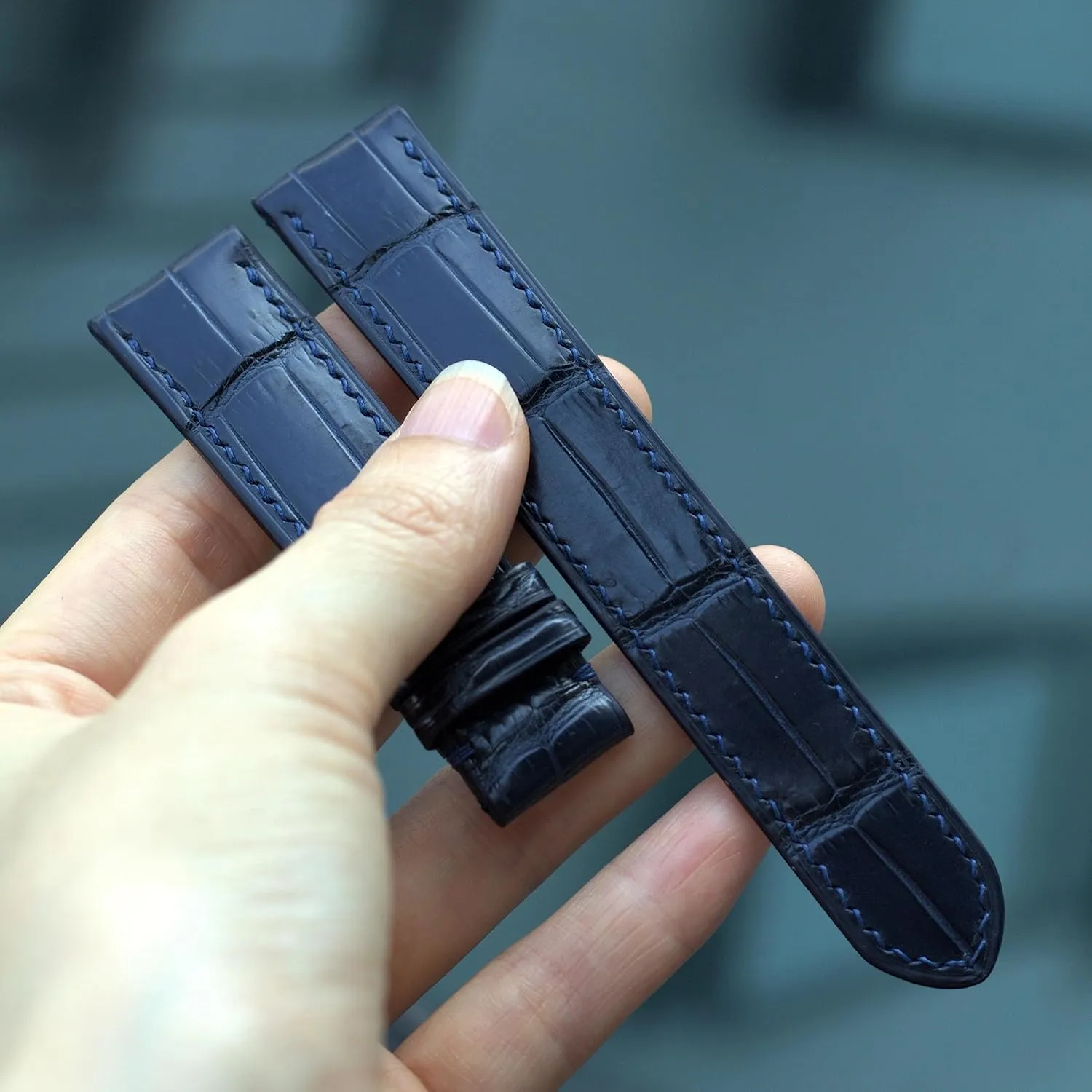 strap, Alligator watch band, handmade leather watch straps. 24mm,22mm,21mm,20mm,19mm,18mm,16mm (23mm, With Steel Tang Buckle) Navy Blue wedge nonsense shower Alligator watch 