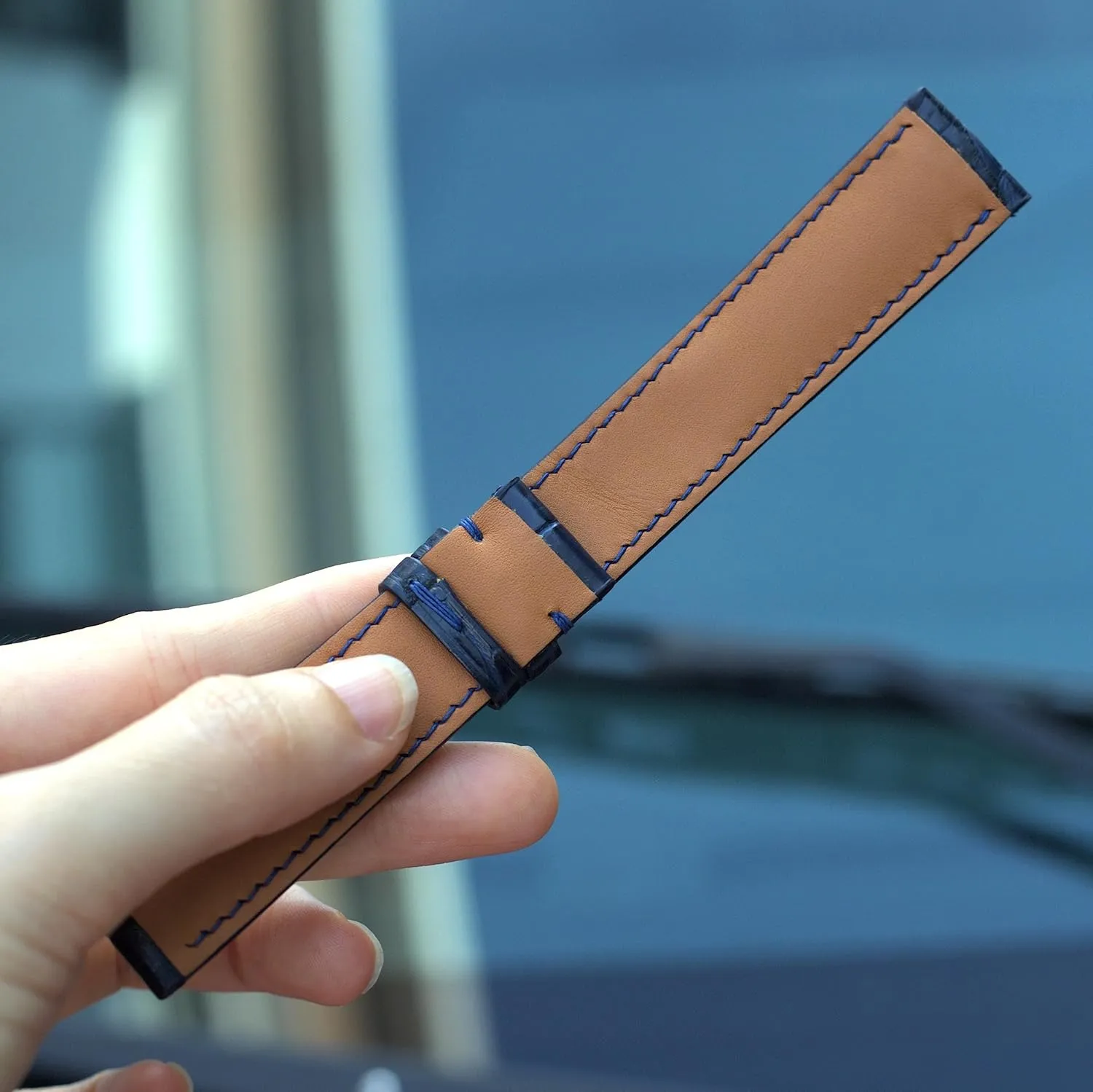 strap, Alligator watch band, handmade leather watch straps. 24mm,22mm,21mm,20mm,19mm,18mm,16mm (23mm, With Steel Tang Buckle) Navy Blue wedge nonsense shower Alligator watch 