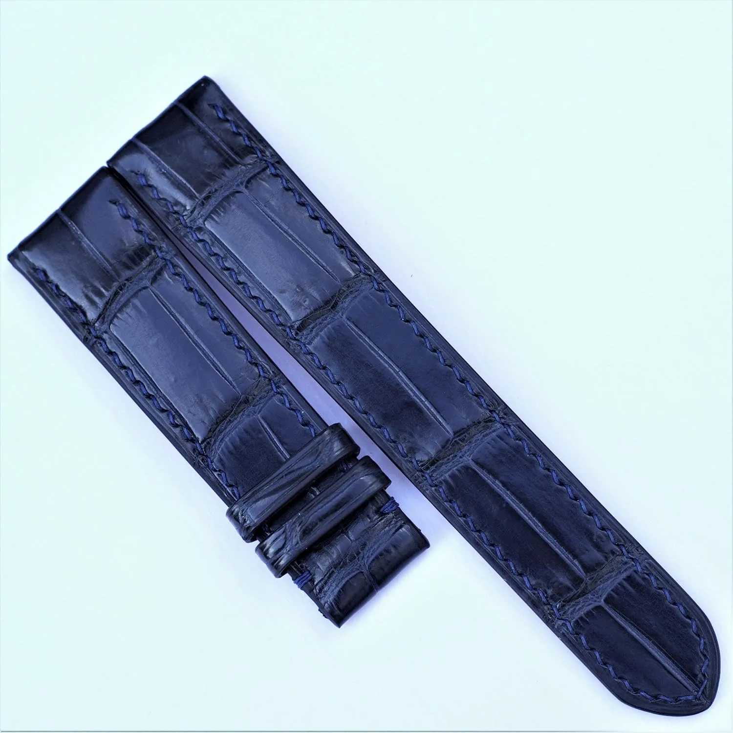 strap, Alligator watch band, handmade leather watch straps. 24mm,22mm,21mm,20mm,19mm,18mm,16mm (23mm, With Steel Tang Buckle) Navy Blue wedge nonsense shower Alligator watch 