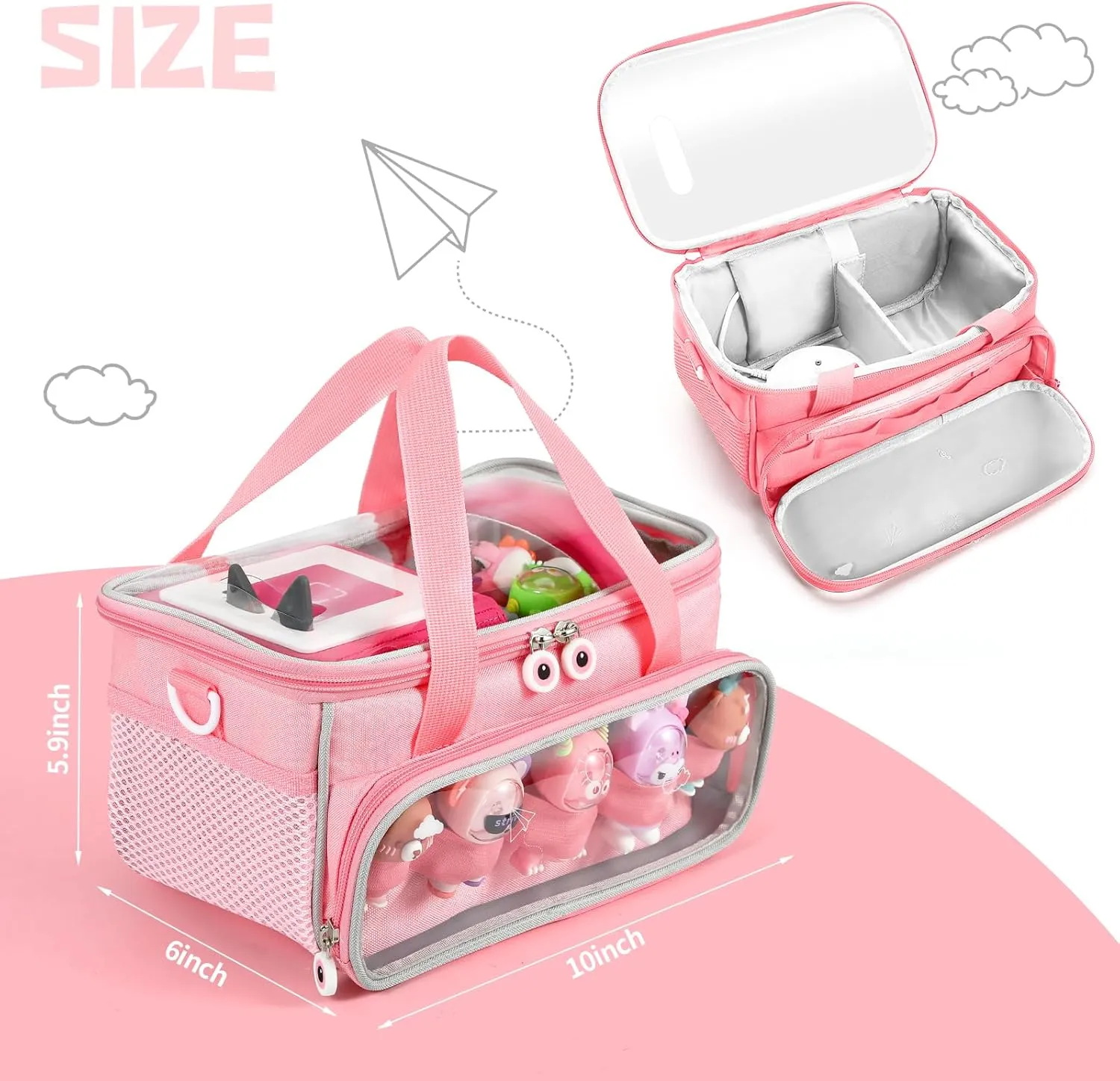 Strap and Handle, Home Outdoor Hand Bag for Audio Player and Dolls (Pink) Carrying hieroglyph gradient dyestuff someday congratulation Case for Toniebox Starter Set and Figurines, Storage Carrier Bag for Tonie Characters with Shoulder 