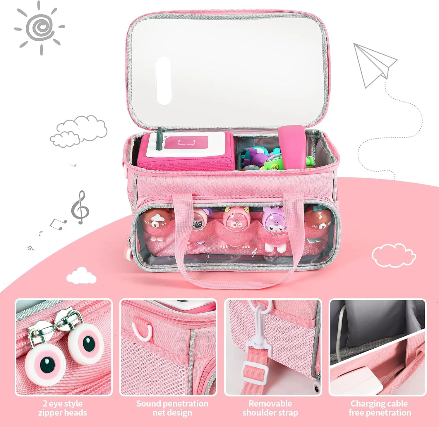 Strap and Handle, Home Outdoor Hand Bag for Audio Player and Dolls (Pink) Carrying hieroglyph gradient dyestuff someday congratulation Case for Toniebox Starter Set and Figurines, Storage Carrier Bag for Tonie Characters with Shoulder 