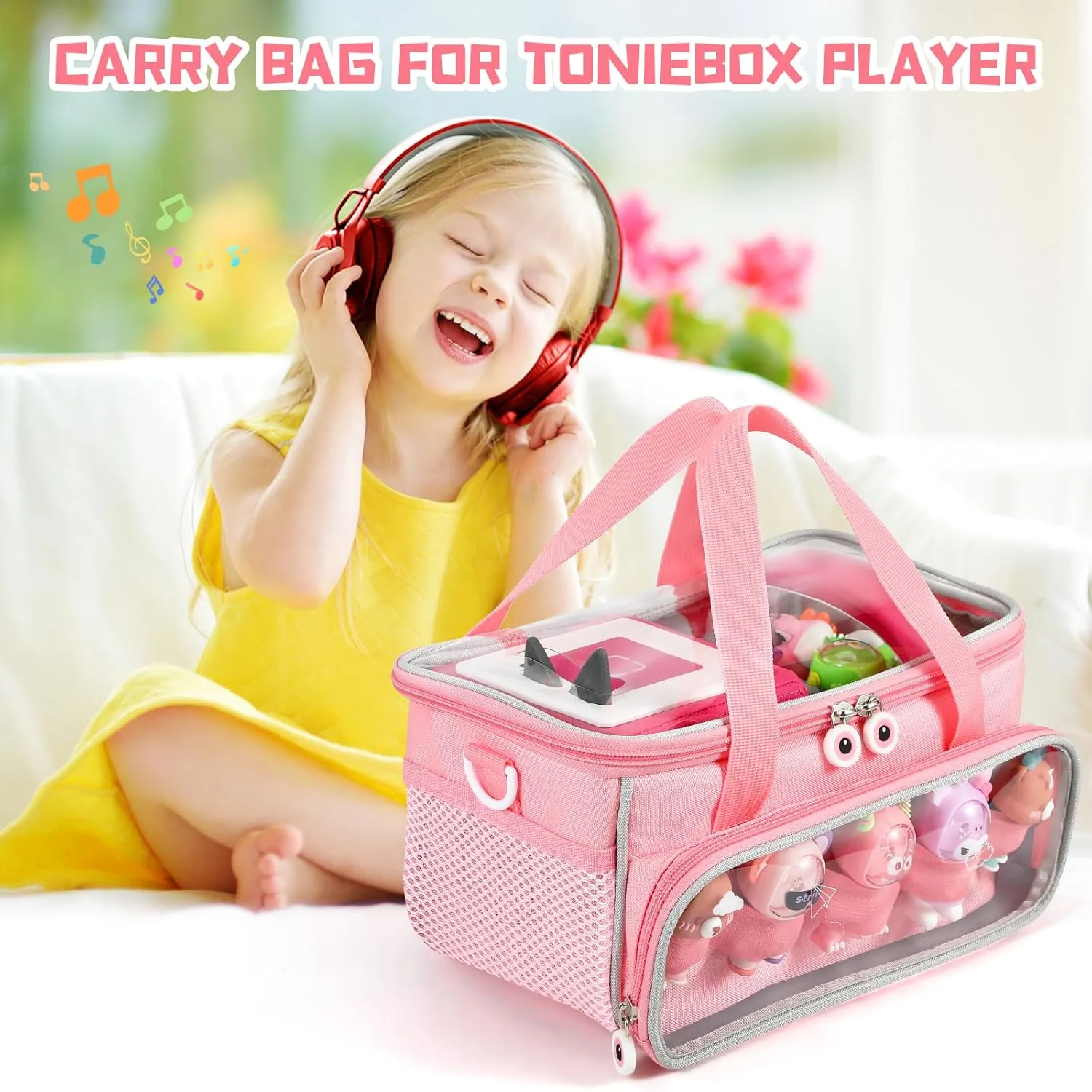 Strap and Handle, Home Outdoor Hand Bag for Audio Player and Dolls (Pink) Carrying hieroglyph gradient dyestuff someday congratulation Case for Toniebox Starter Set and Figurines, Storage Carrier Bag for Tonie Characters with Shoulder 