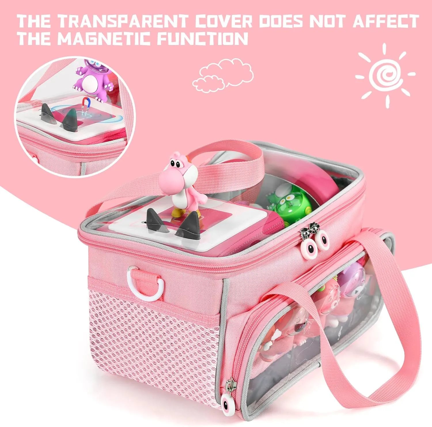 Strap and Handle, Home Outdoor Hand Bag for Audio Player and Dolls (Pink) Carrying hieroglyph gradient dyestuff someday congratulation Case for Toniebox Starter Set and Figurines, Storage Carrier Bag for Tonie Characters with Shoulder 