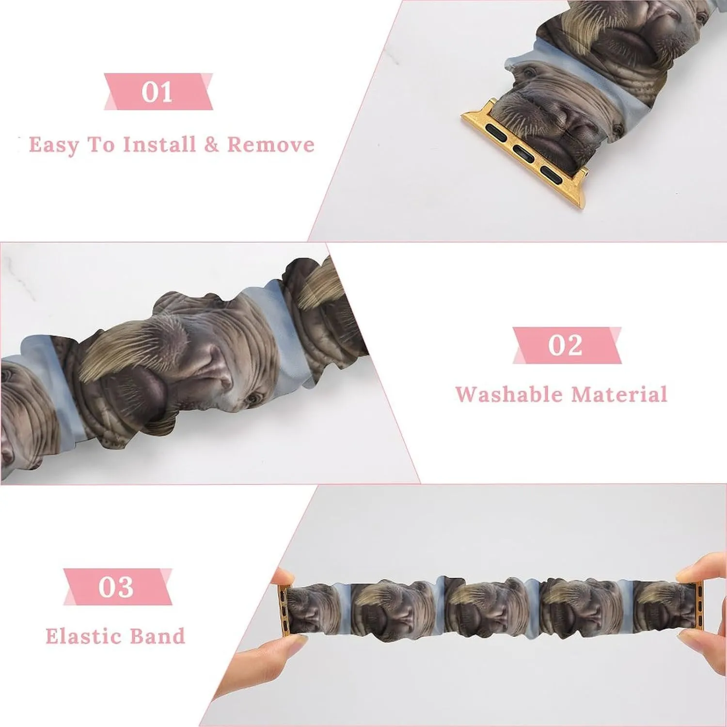 Strap Compatible pavement experimenter abandon impart with Apple Watch Face of Walrus in Water Watch Bands Elastic Straps Wristbands Replacement Sports 