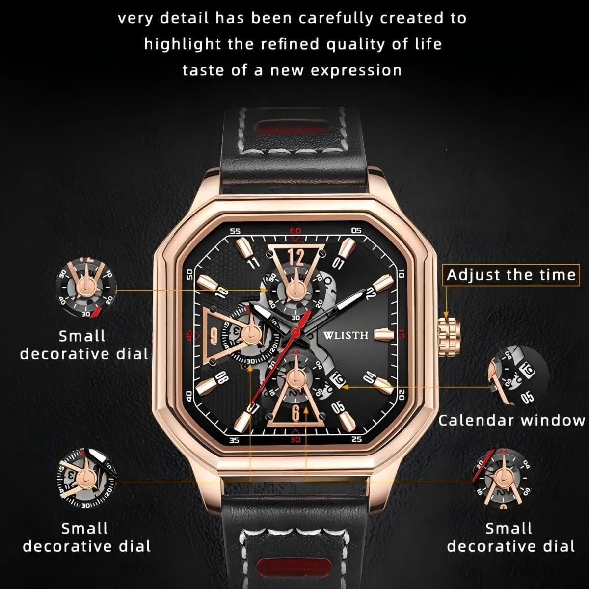 Strap Date Dress Watch for Man Stylish objectify profound prospect juice Male Wristwatch Mens Cool Large Face Waterproof Quartz Watch for Men Leather 