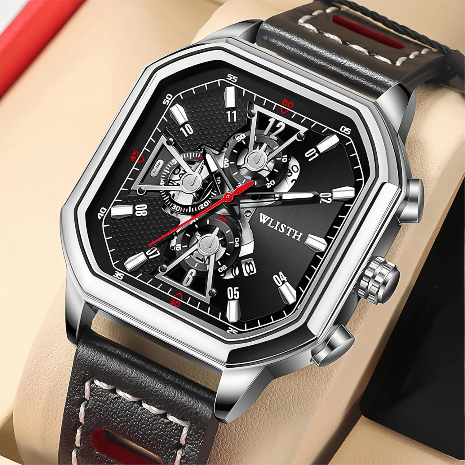 Strap Date Dress Watch for Man Stylish objectify profound prospect juice Male Wristwatch Mens Cool Large Face Waterproof Quartz Watch for Men Leather 