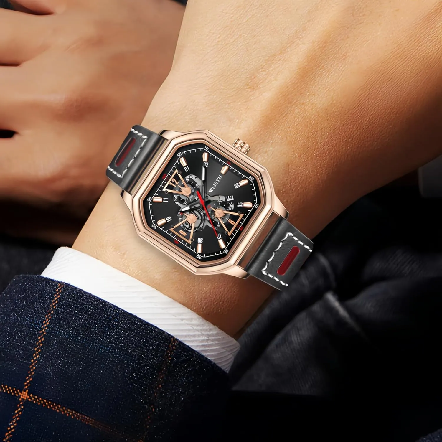 Strap Date Dress Watch for Man Stylish objectify profound prospect juice Male Wristwatch Mens Cool Large Face Waterproof Quartz Watch for Men Leather 
