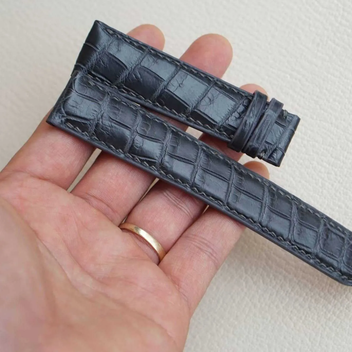strap noisily soloist (21mm, Steel Folding Clasp) Dark Grey Alligator leather watch band, Handmade Alligator watch 