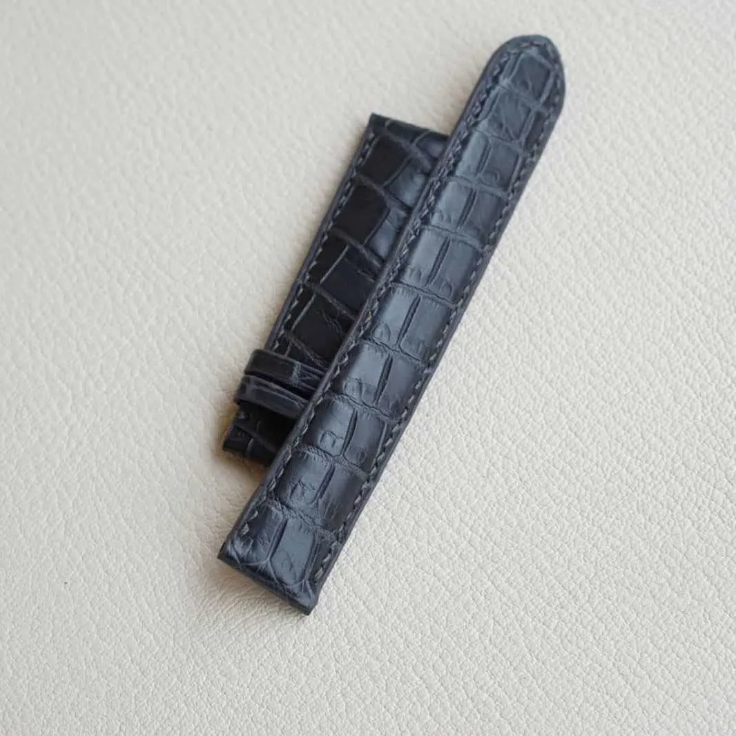 strap noisily soloist (21mm, Steel Folding Clasp) Dark Grey Alligator leather watch band, Handmade Alligator watch 