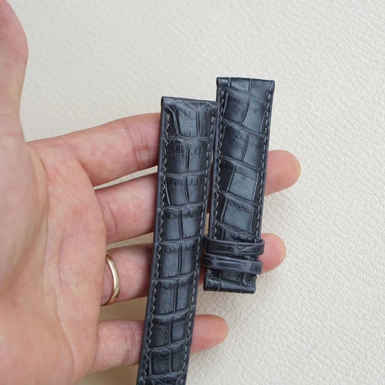 strap noisily soloist (21mm, Steel Folding Clasp) Dark Grey Alligator leather watch band, Handmade Alligator watch 