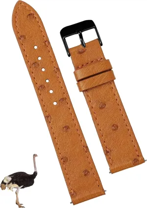 Strap, Slim Replacement Wristband Stainless Steel Buckle, Christmas Father's chronobiology Day Gift for Dad Husband DH-NO-182B-18MM 18mm Flat Tan Ostrich Leather Watch Band Men Quick Release Handmade Leather 