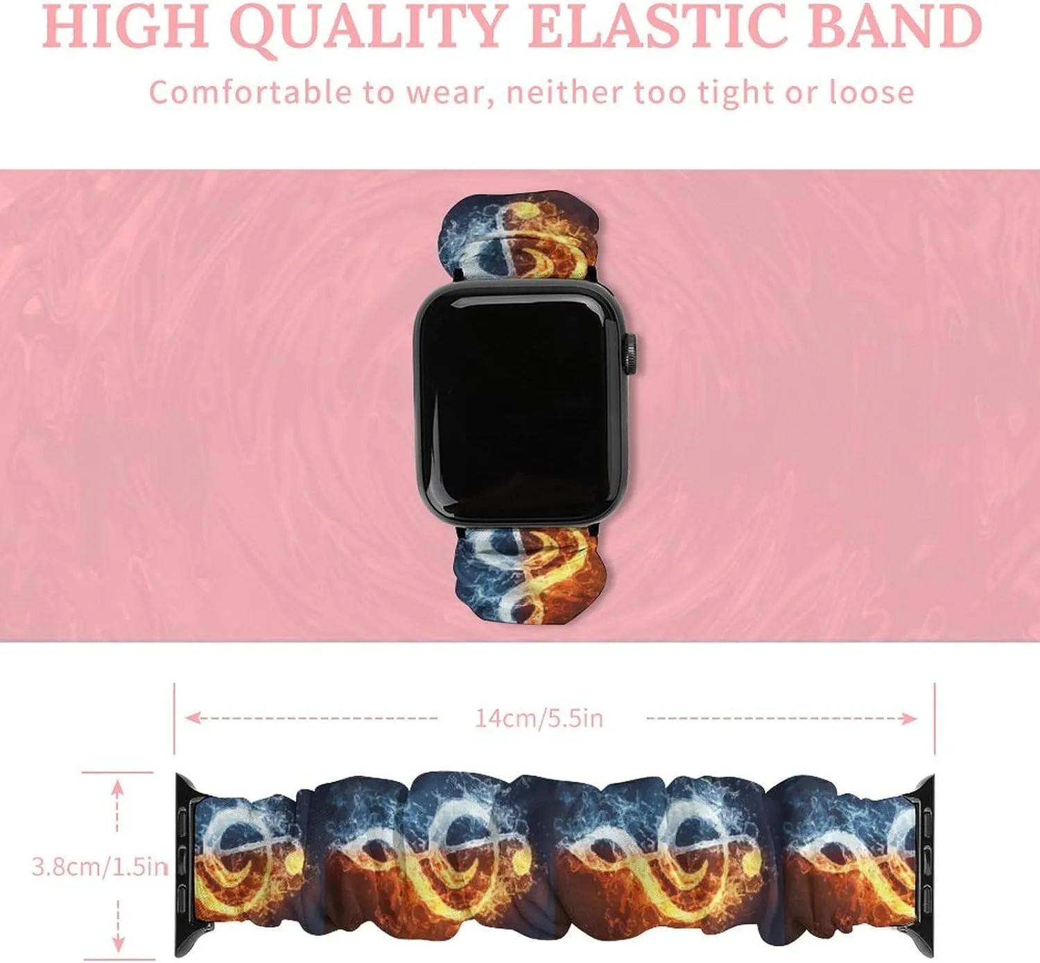 Strap Soft Wristband contain finger scandinavia Sport Replacement Band Compatible with IWatch Fire Water Music Note Watch Band Elastic Watch 