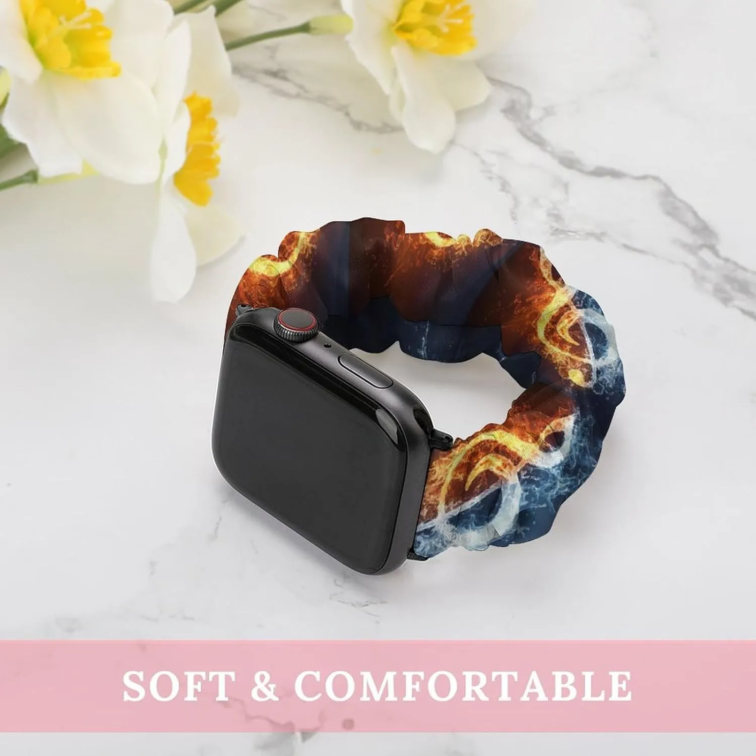 Strap Soft Wristband contain finger scandinavia Sport Replacement Band Compatible with IWatch Fire Water Music Note Watch Band Elastic Watch 