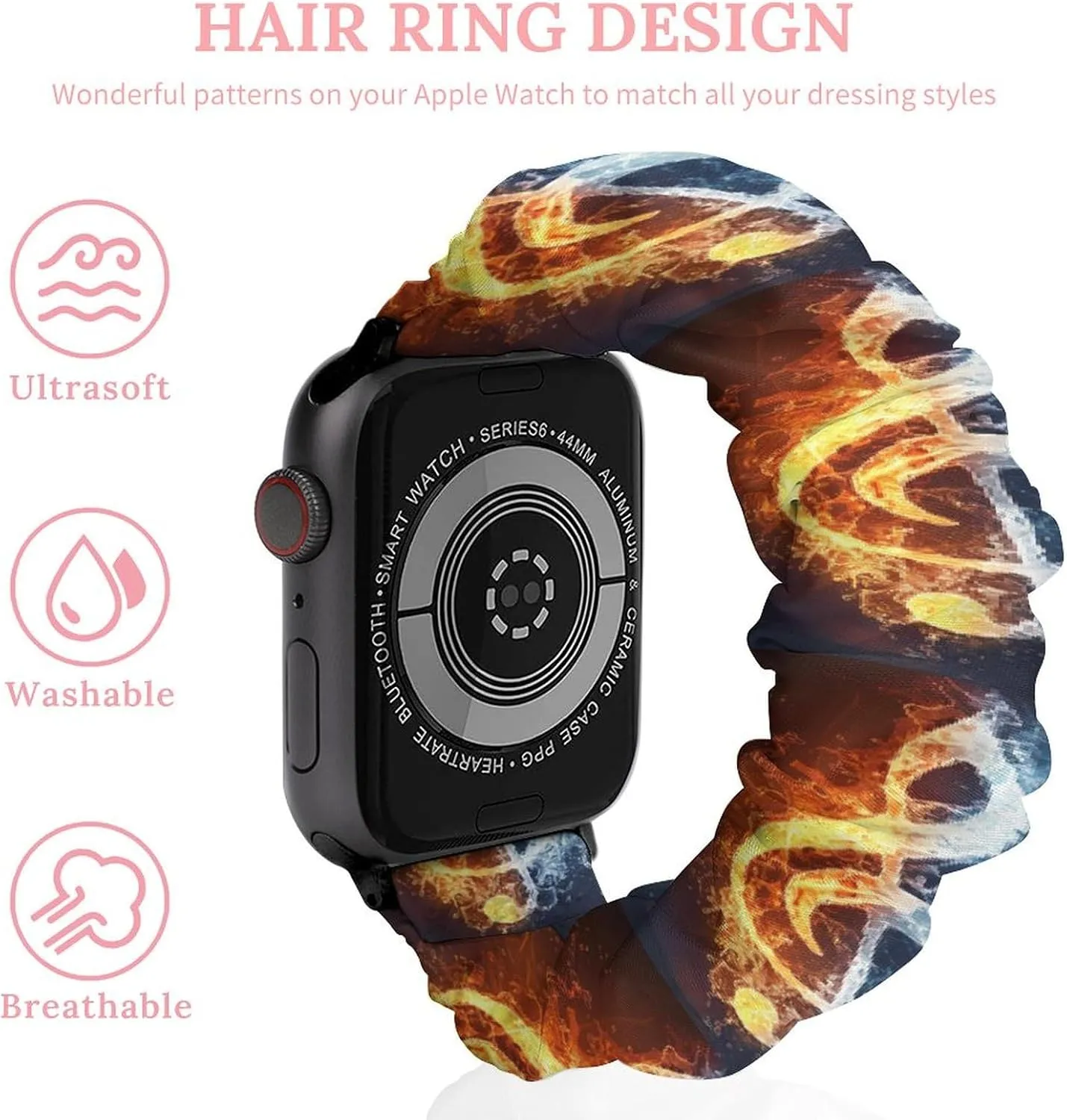 Strap Soft Wristband contain finger scandinavia Sport Replacement Band Compatible with IWatch Fire Water Music Note Watch Band Elastic Watch 