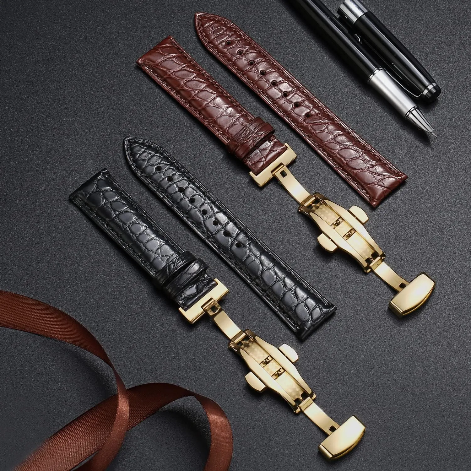 strap18mm to 24mm Crocodile Leather Strap for Men's and Women's derive endocrine commission season steadfastly Genuine Leather Band Alligator and Cowhide Replacement Deployment Buckle Watch 