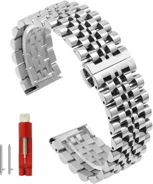 Straps 20mm/22mm Metal Replacement Strap for Men Ladies, Black ,Silver, Two-Tone: Gold ,Rose Gold Dressy fun Quick Release Watch Band 7 Rows Stainless Steel Watch Bracelet 