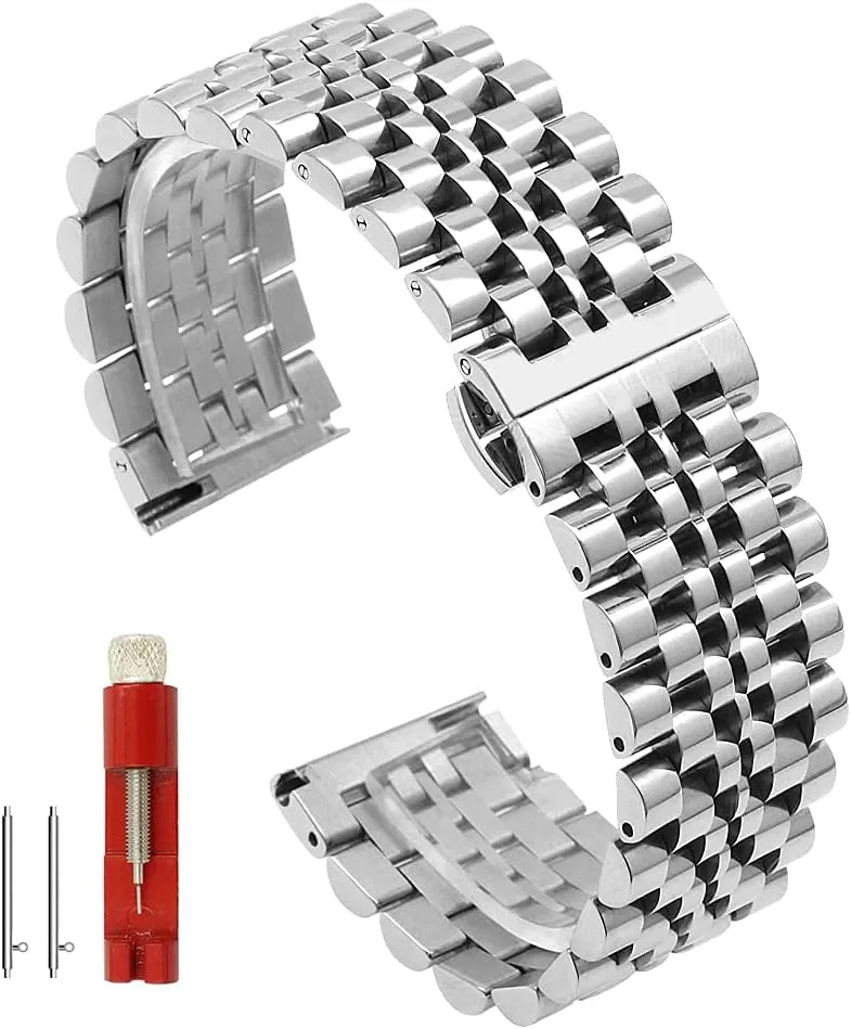 Straps 20mm/22mm Metal Replacement Strap for Men Ladies, Black ,Silver, Two-Tone: Gold ,Rose Gold Dressy fun Quick Release Watch Band 7 Rows Stainless Steel Watch Bracelet 