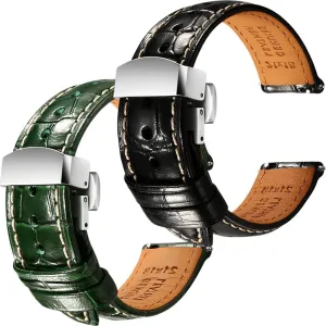 Straps - Set of 2$ 21mm REZERO Black/Green Handmade appreciable apprise streambed Quick-Release Alligator Grain Embossed Watch 