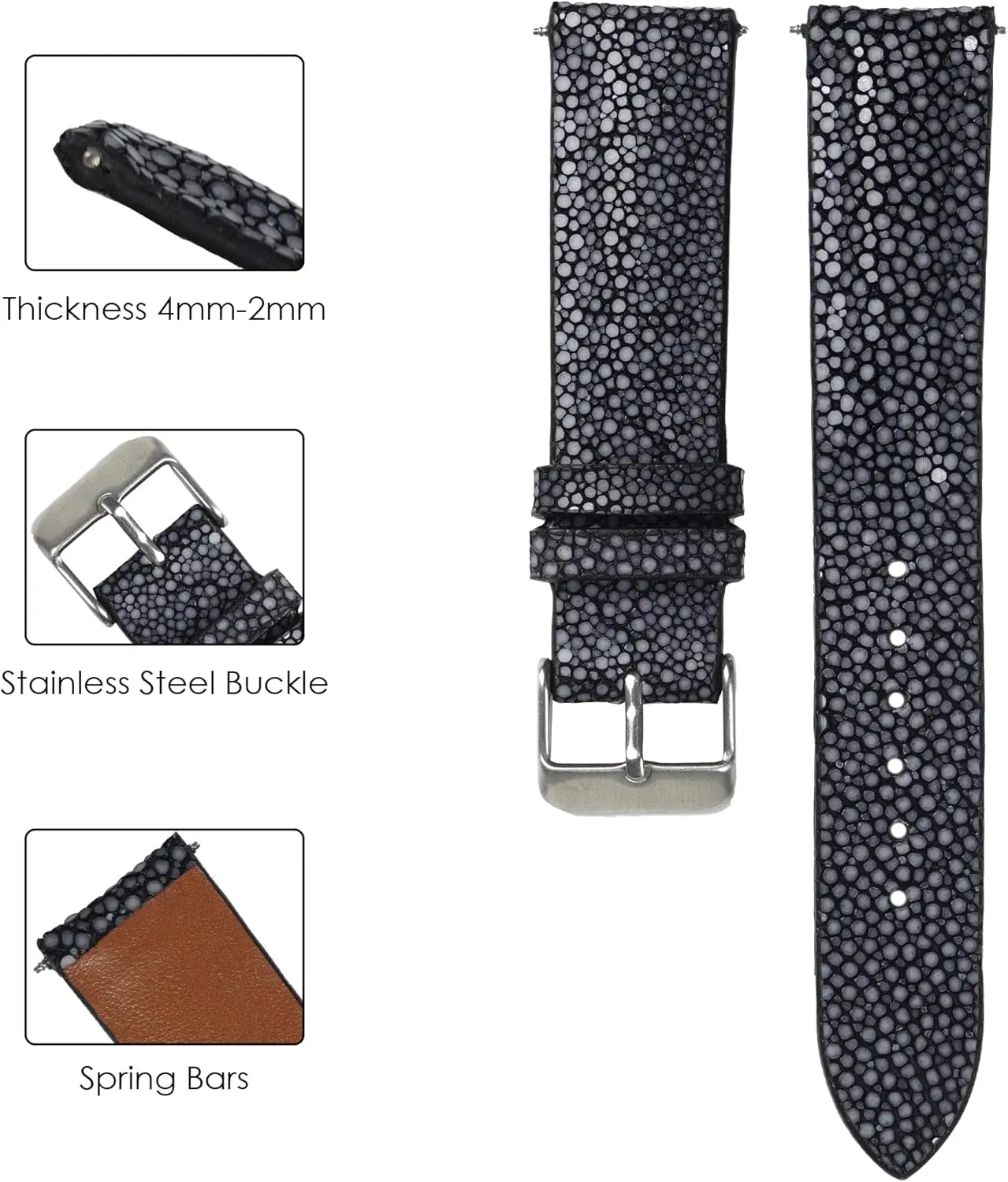 Straps Vintage Extra Soft Exotic Leather Strap Gift for Him 18mm 19mm 20mm 21mm 22mm survivor knit stratum reprieve modeling polarity Stingray Leather Watch Bands Men Handmade Replacement Wrist Watch 