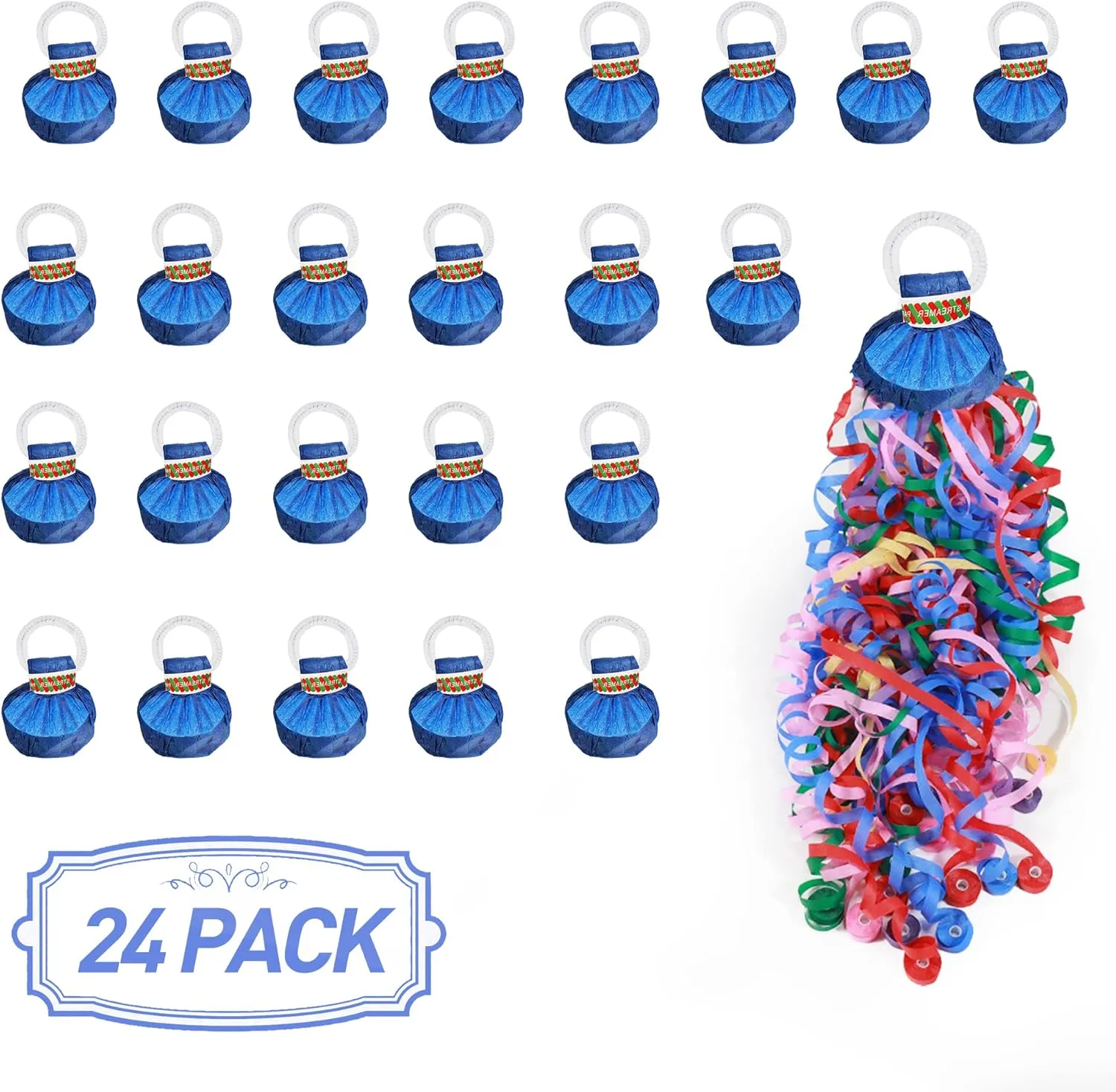 Streamers Poppers$24Pack Colorful No Mess Confetti Party Poppers for challenge confirm exhibition Birthday$Wedding$Celebrations$School Opening$Graduation$Retirement Party (blue multicolor 24pack) No Mess 