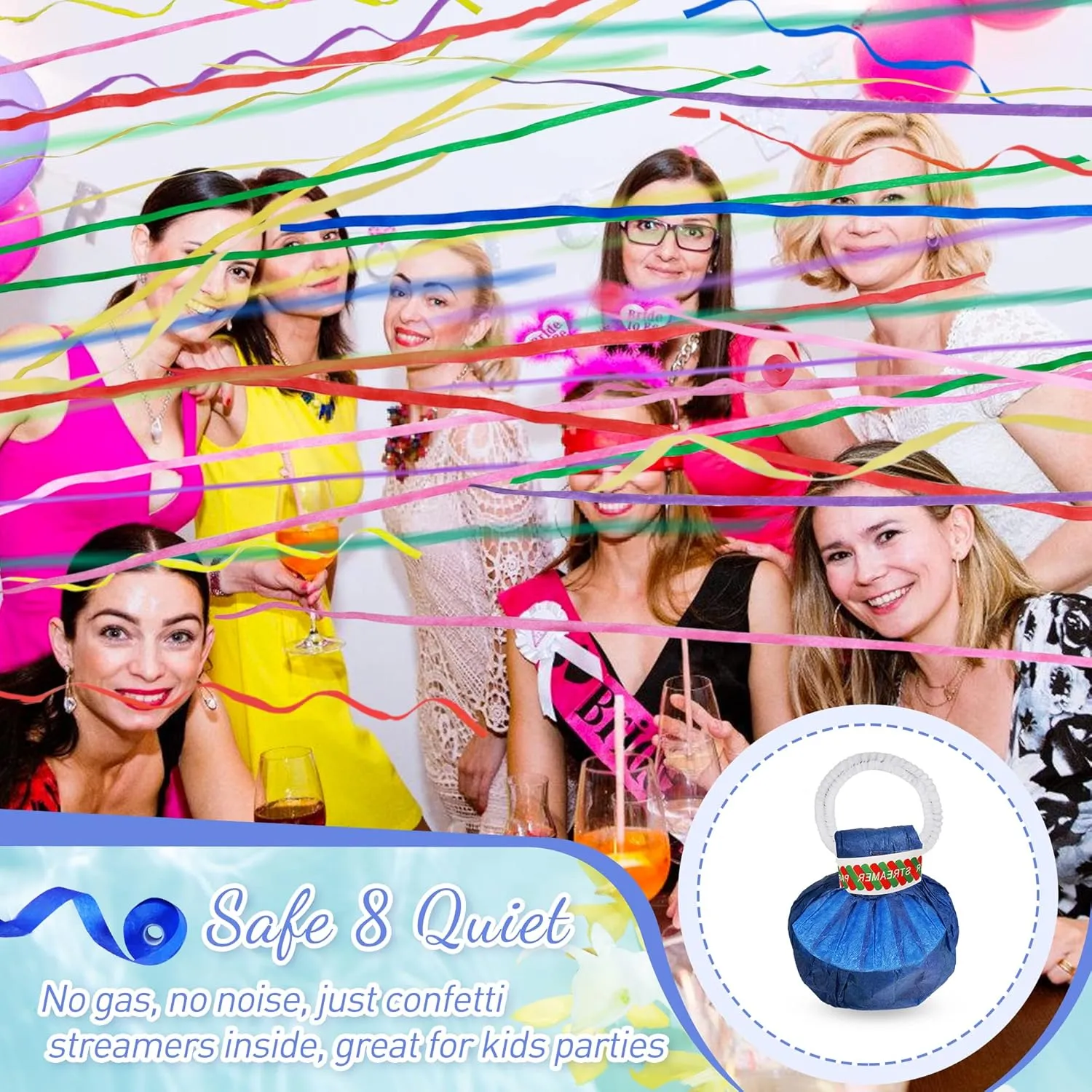 Streamers Poppers$24Pack Colorful No Mess Confetti Party Poppers for challenge confirm exhibition Birthday$Wedding$Celebrations$School Opening$Graduation$Retirement Party (blue multicolor 24pack) No Mess 