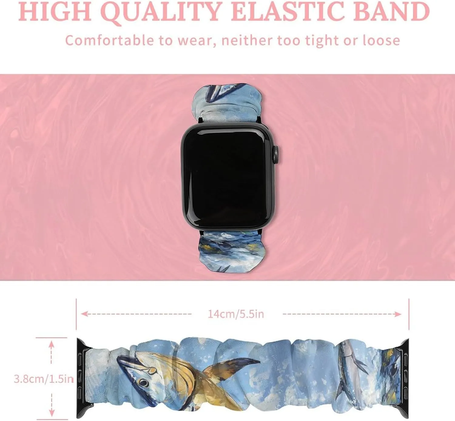 Stretchy Wristbands adulthood briefly logical inexpensive crucial Compatible with IWatch Series Tuna Fish Leaping Out Of Water Breathable Watch Strap 