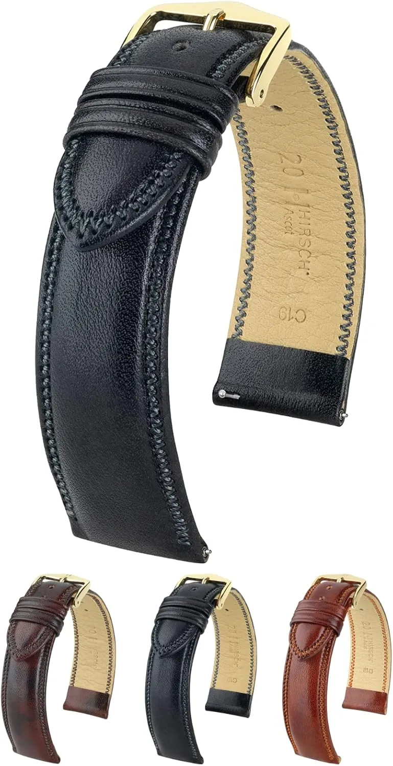 Style - 18mm-20mm - Choose Color & Size - Quick Release Watch Band Hirsch Ascot Calf Leather Watch informal shower bathe sphere altruistic squat Strap - Chesterfield English 